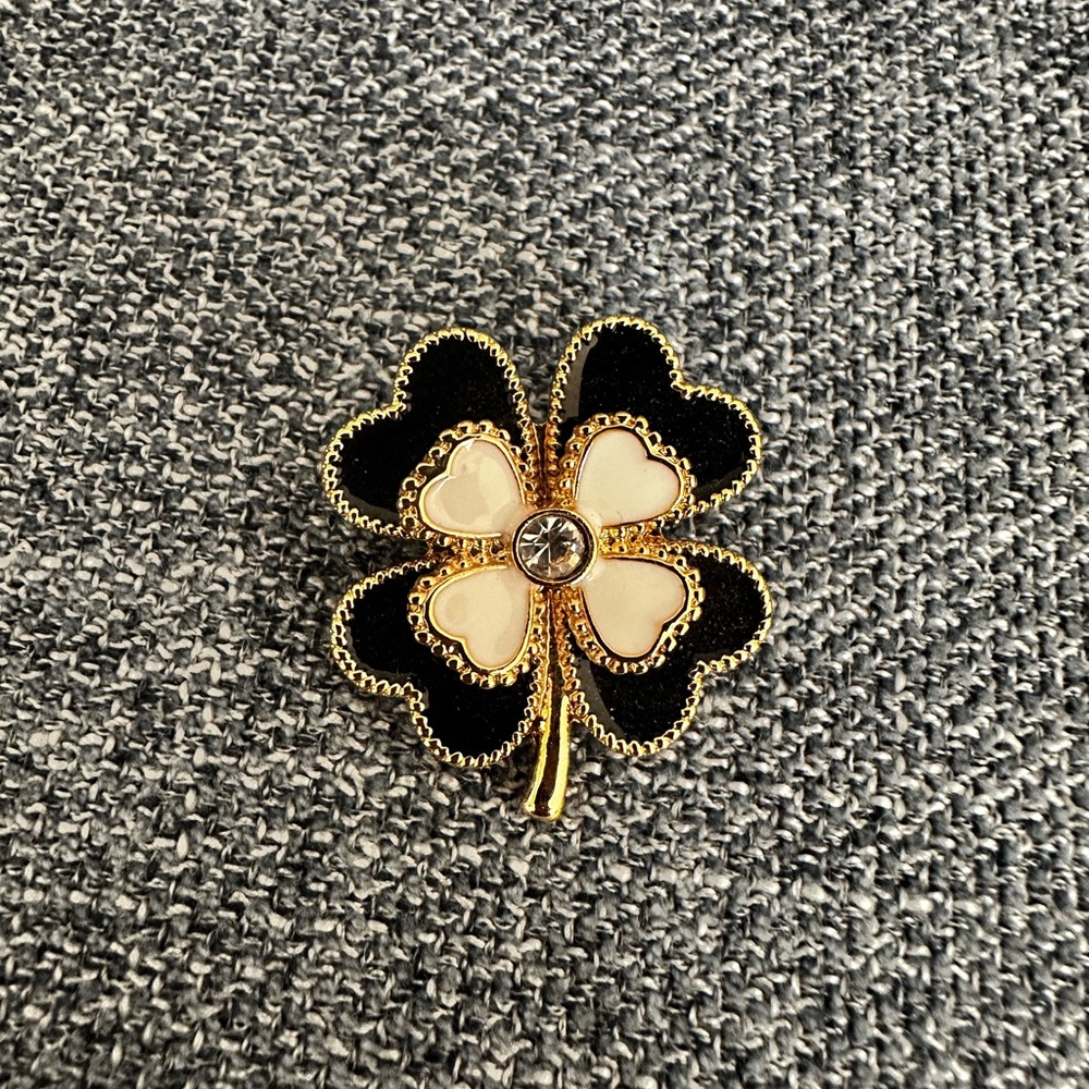 Talbots Black and Gold Clover Brooch